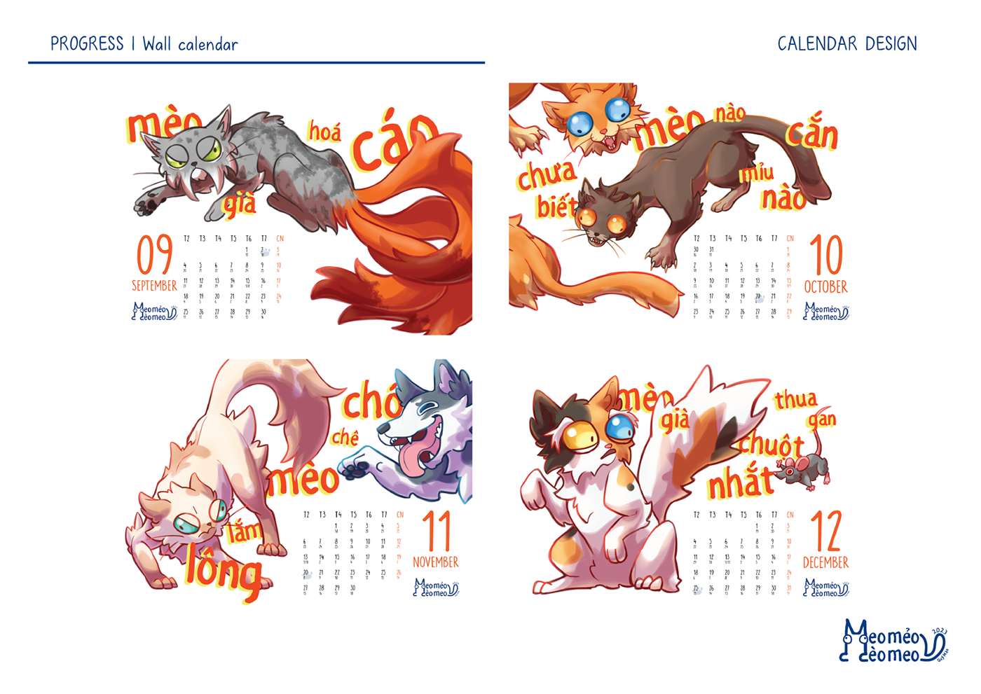 animal calendar calendar 2023 calendar design Cat ILLUSTRATION 