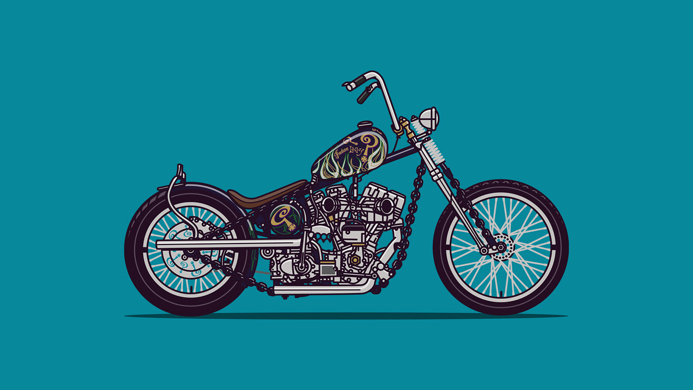 cartoon vector line art motorcycle motorbike ILLUSTRATION  cell shading bold