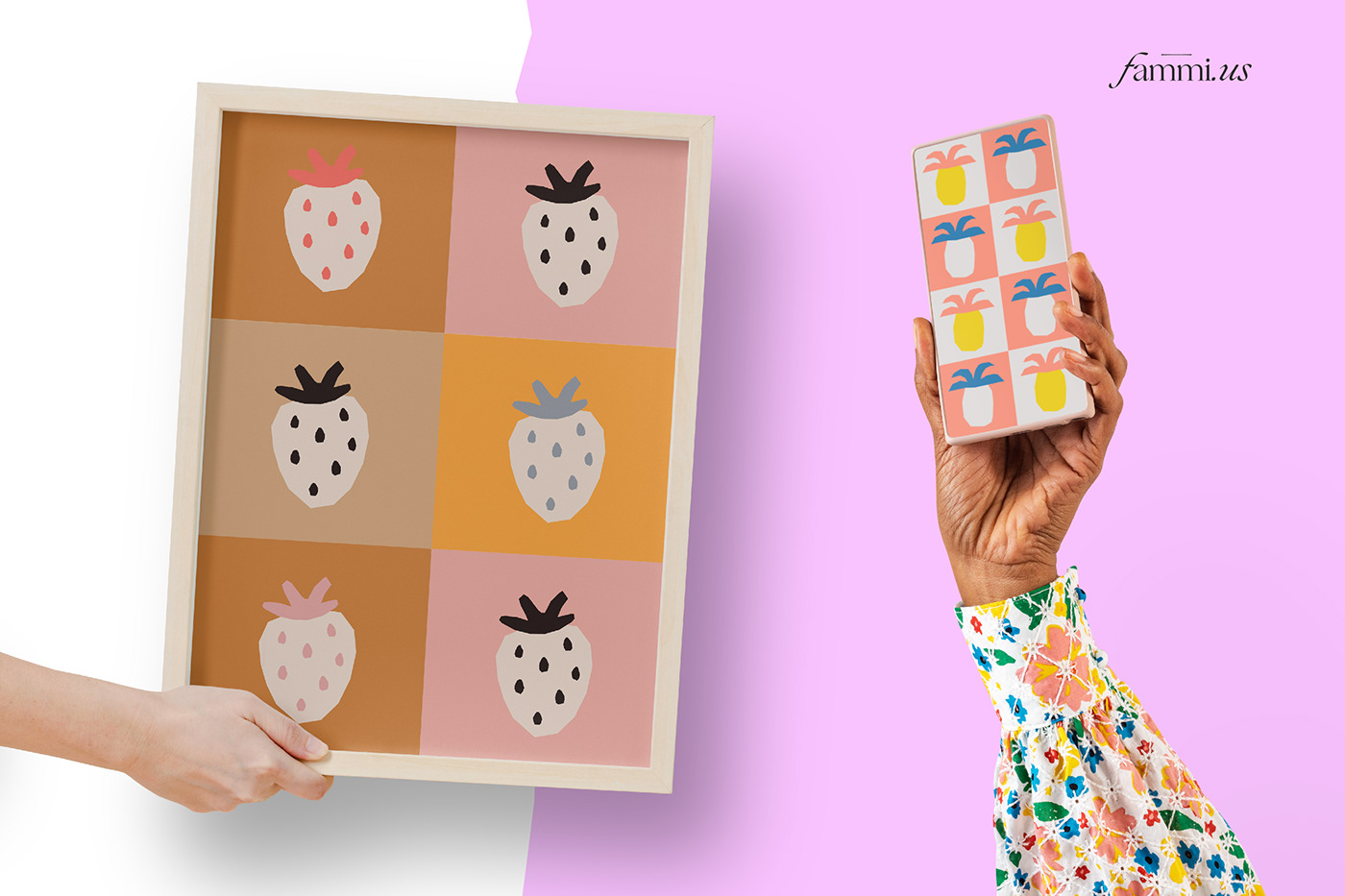 Poster and banner art illustration childish strawberry and pineapple pattern