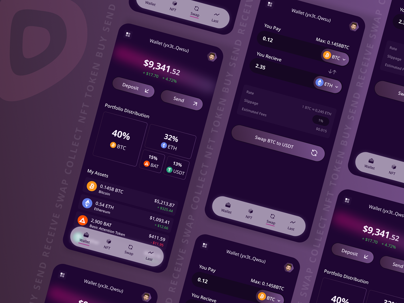 app design blockchain crypto dark Figma finance Mobile app ui design UI/UX WALLET