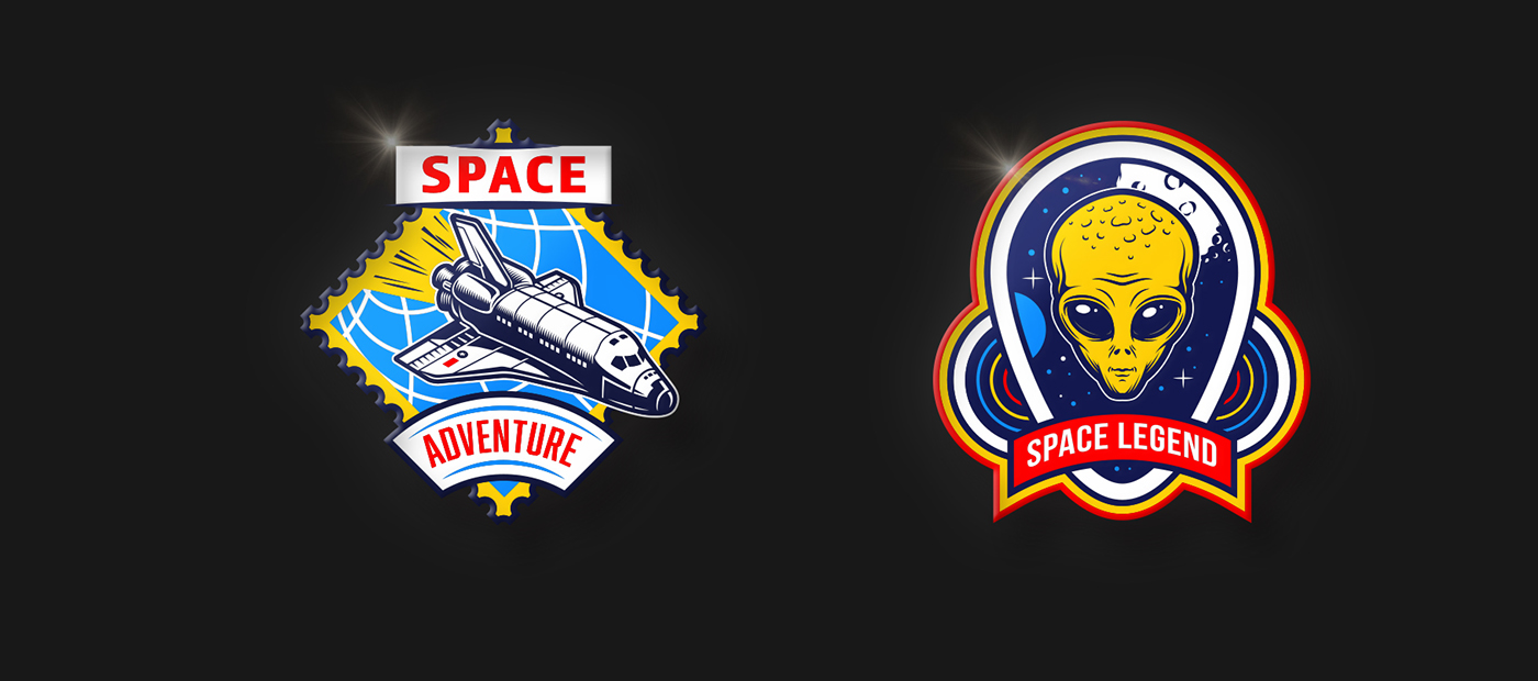 Space  vector emblem badge logo astronaut shuttle Helmet animation 