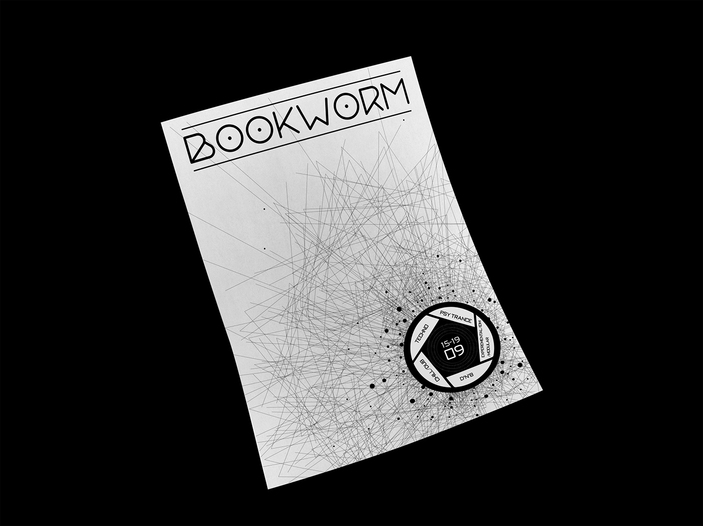 Bookworm music festival logo typography   design afiche black Nero
