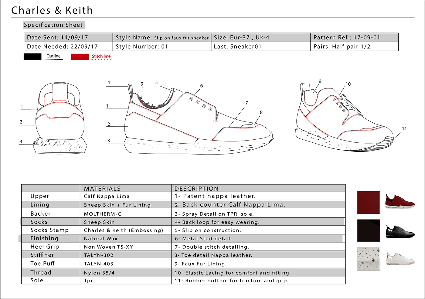 footwear shoe heel Charles & Keith cmf trend board technical specification sketch watercolor 3d footwear