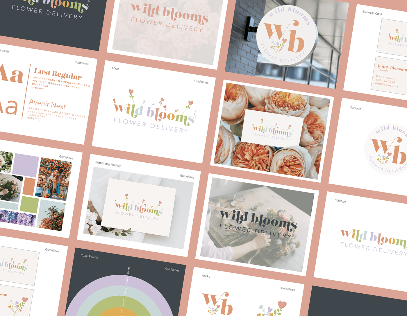 brand guidelines brand identity branding  design floral Flower Delivery Flowers logo pastel visual identity