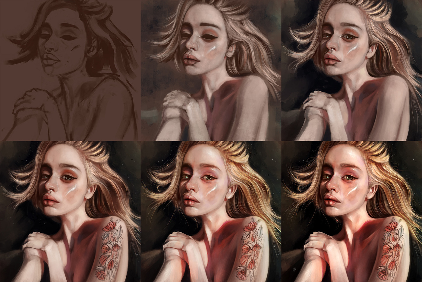 portrait girl painting   Drawing  digitalart digitalpainting eyes stylized dark lights