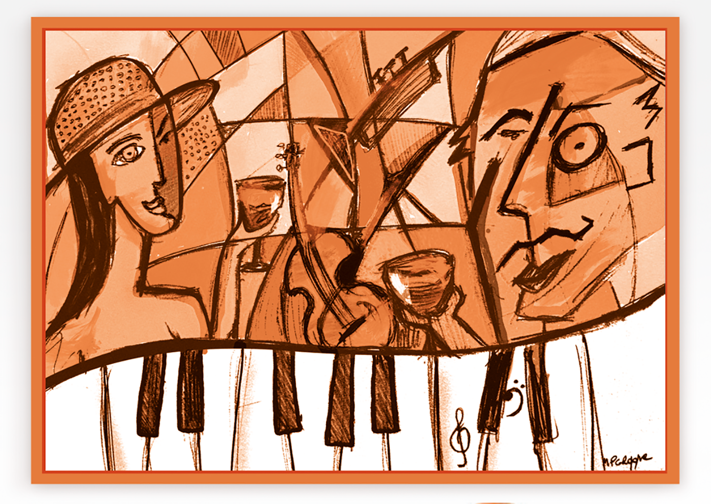 canvas jazz fire wine painting   art cubism Hot sax trend