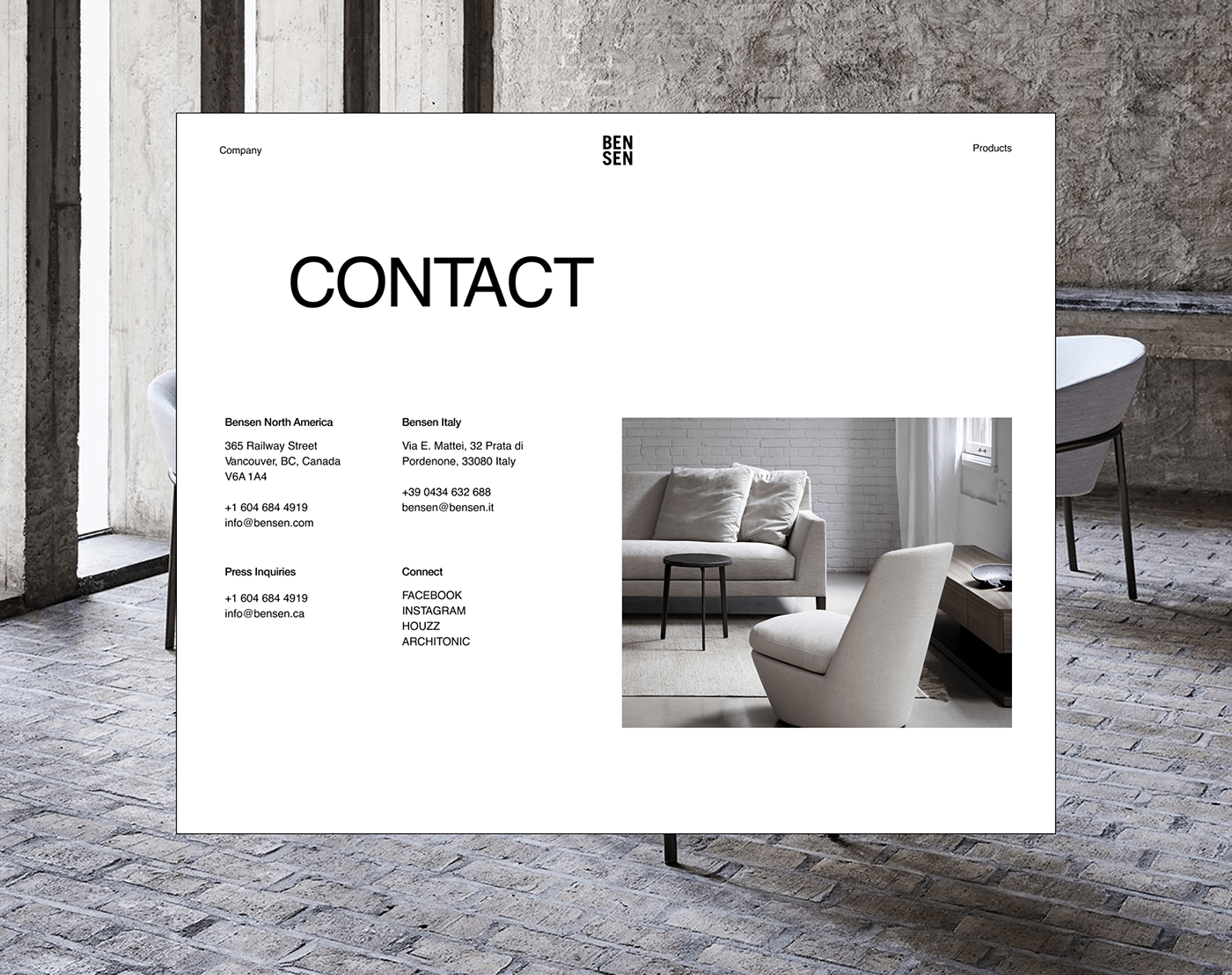Bensen design e-commerce Ecommerce furniture modern UI ux Website aiga