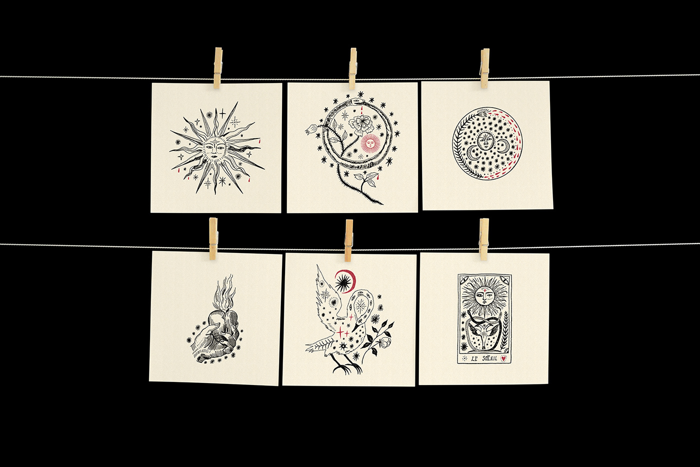 tarot art Tarot Cards bundle boho vintage clipart illustrations doodles logos