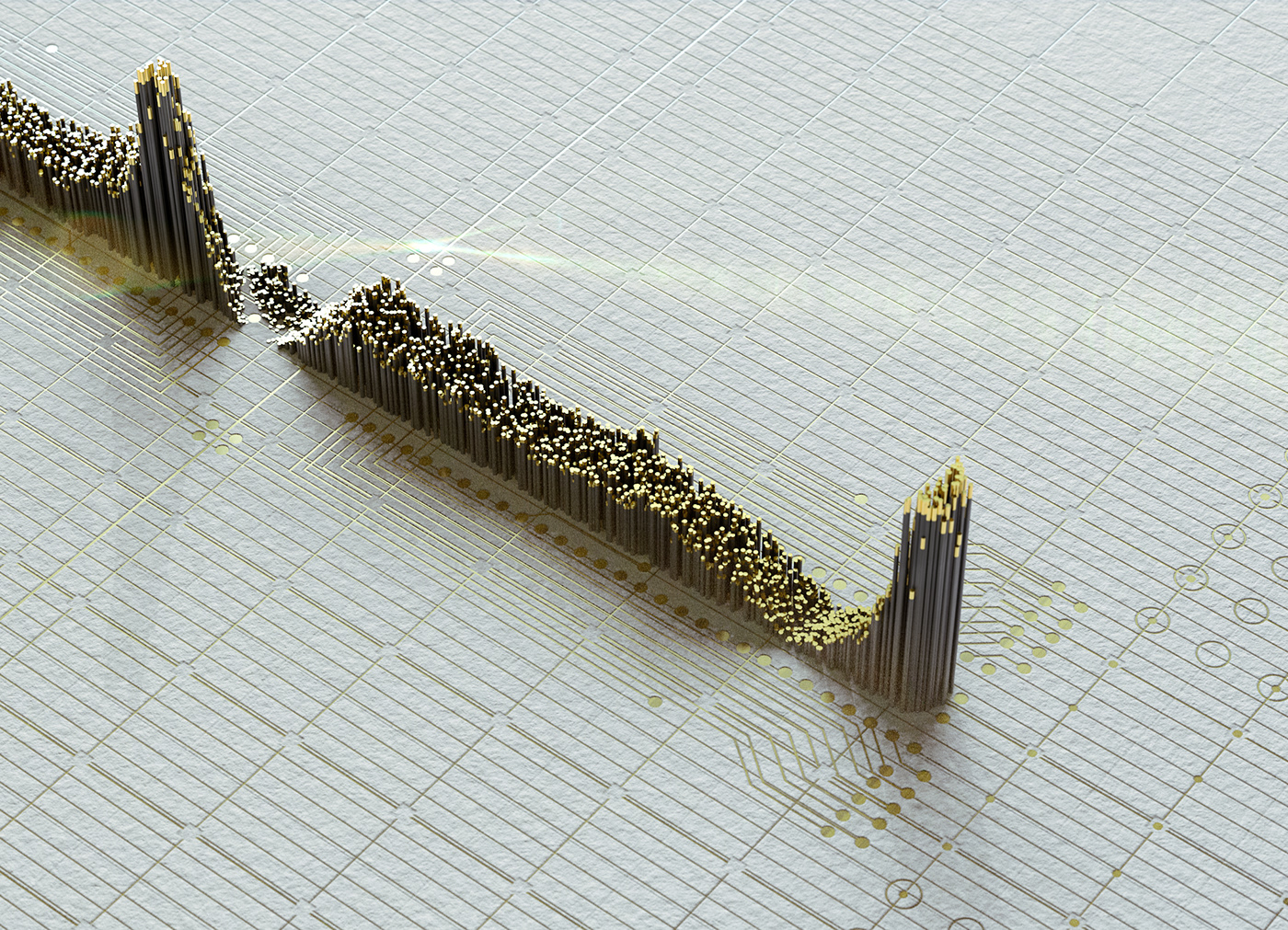 Frequency cotton paper 3D rendering gold cilinder Landscape