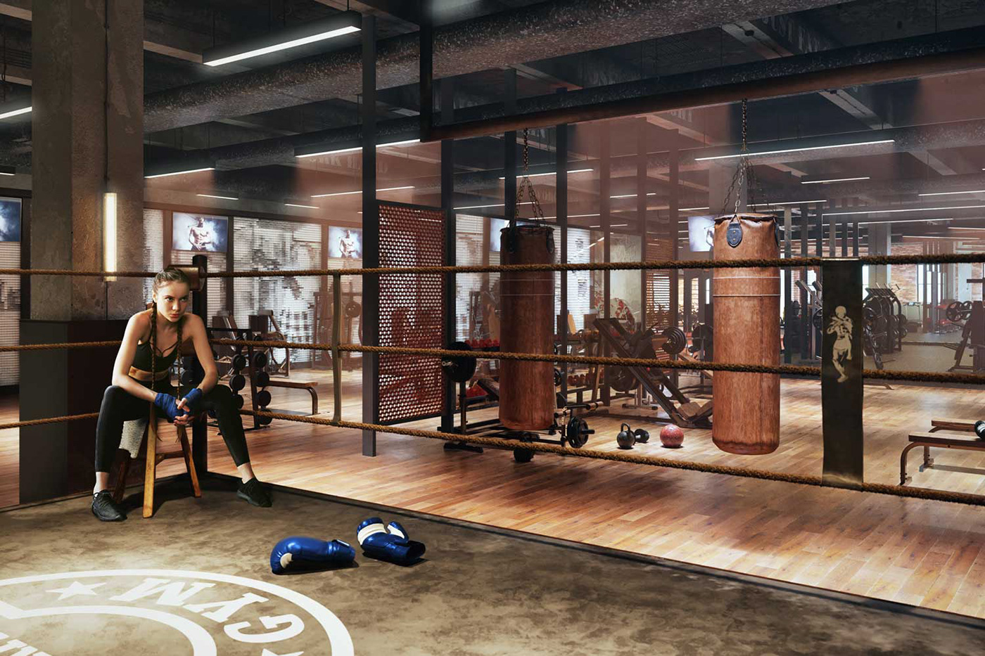 architecture Boxing design gym Render Retail usa visualization