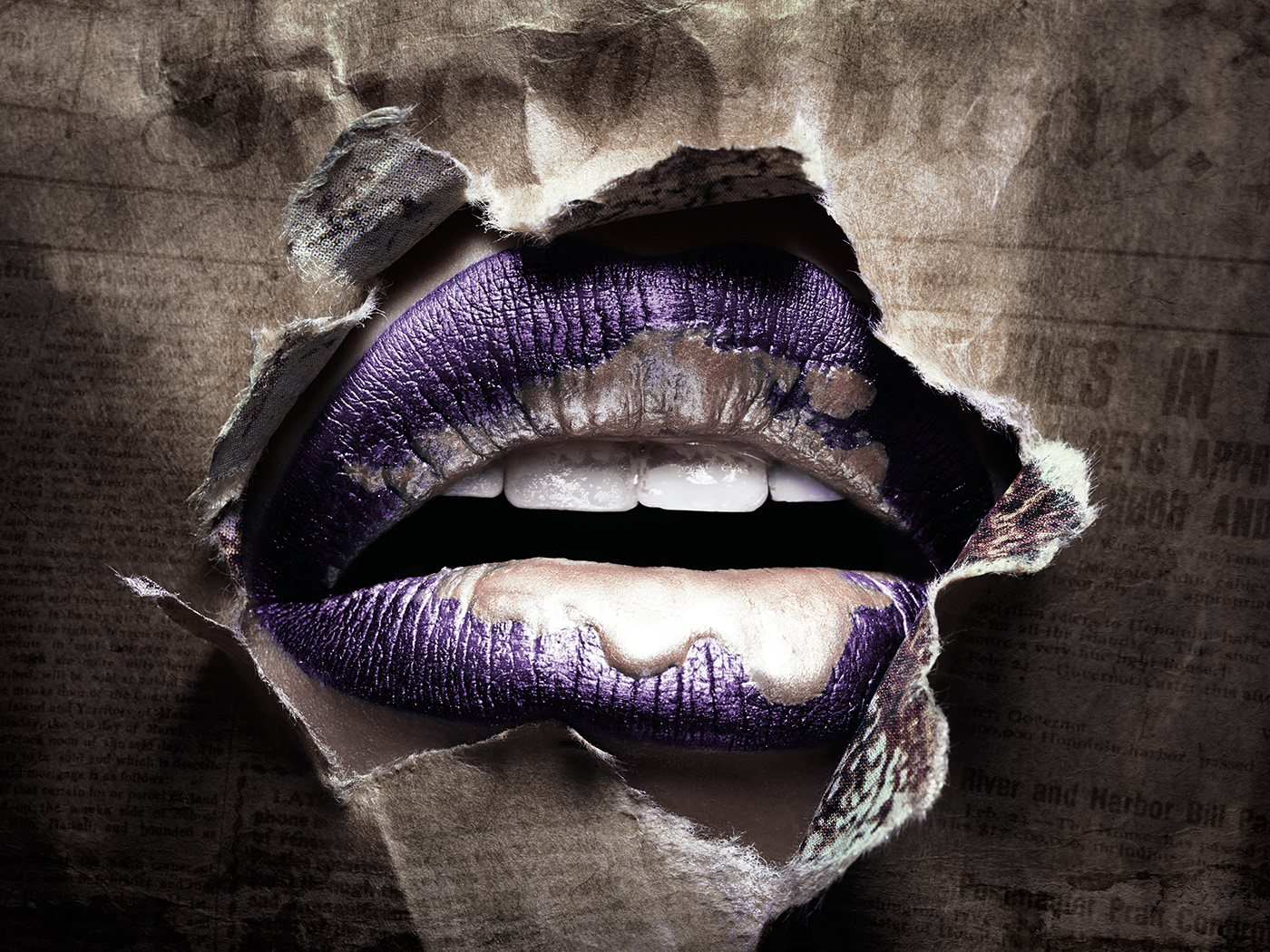 Ecology lip art makeup conceptual lips material