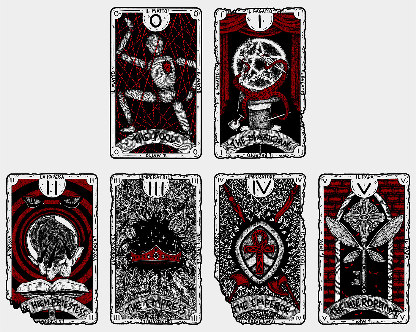 Tarot Cards tarot deck major arcana tattoo design tarot skull dark red Playing Cards horror