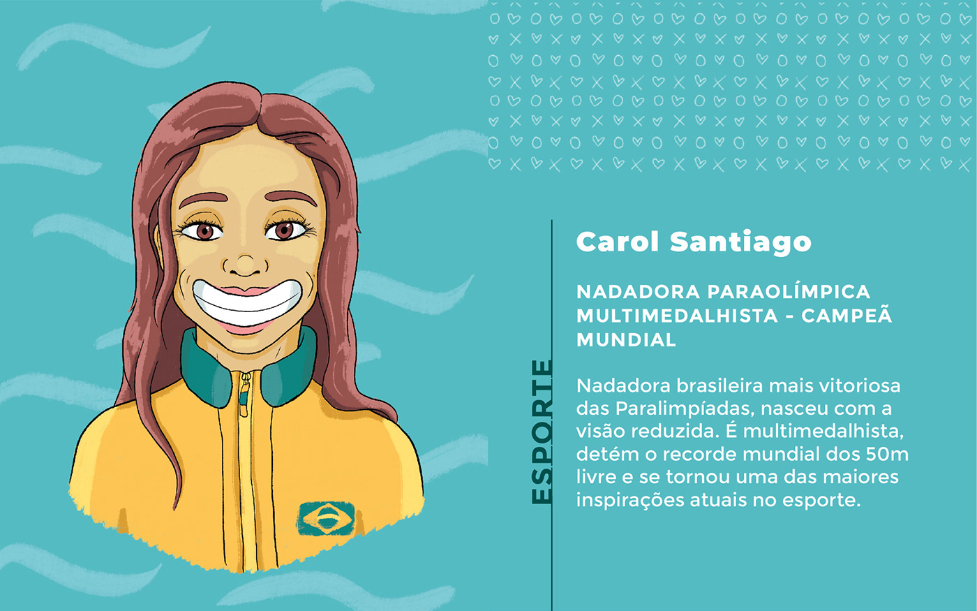 An illustrated portrait of Carol Santiago a famous Paralympic swimmer.