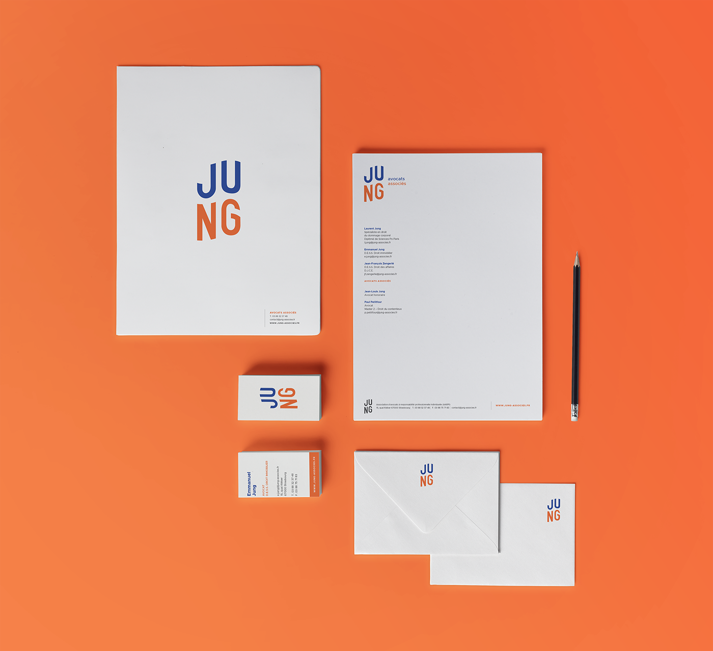logo flag brand mark design business card law lawyer branding  Jung & associés