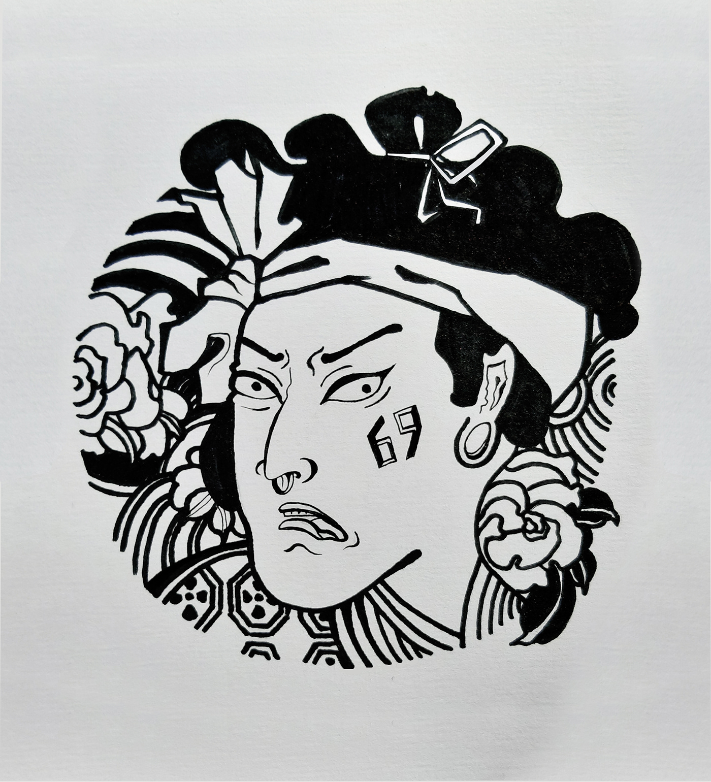 japanese japanesetattoo geisha Drawing  inkwork blackwork lineart tattooflesh Painying graphicdesign graphics ILLUSTRATION  ukiyo irezumi