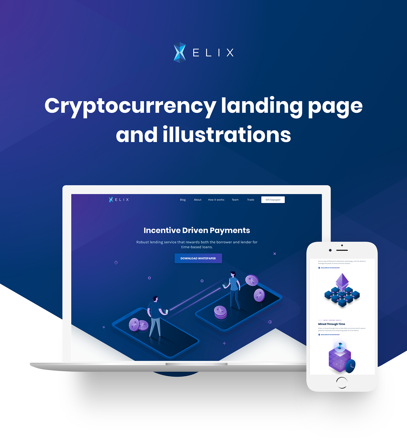 Fintech illustrations Isometric blockchain cryptocurrency landing Website UI