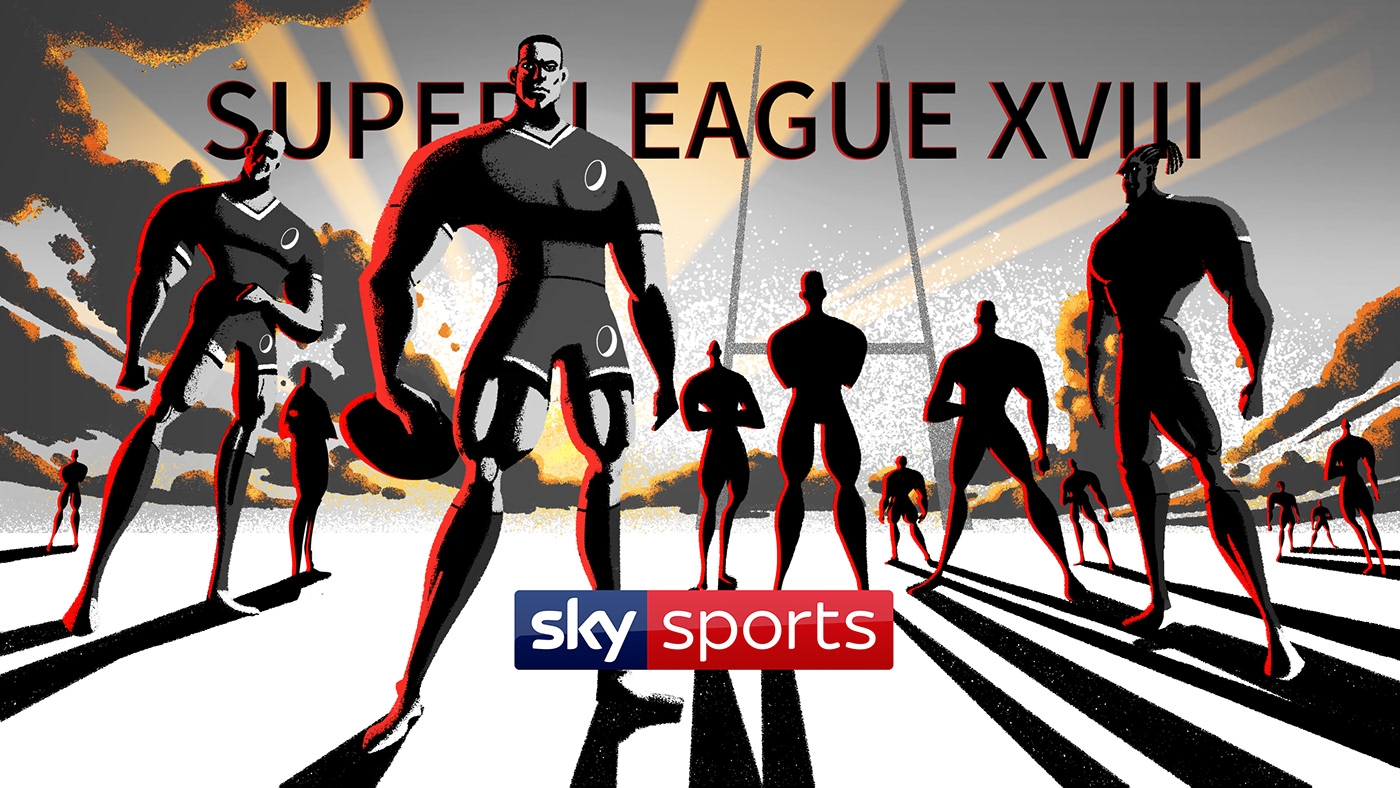 2D Animation cell animation ILLUSTRATION  Mascots Rugby rugby league Sky Sports sport super league title sequence