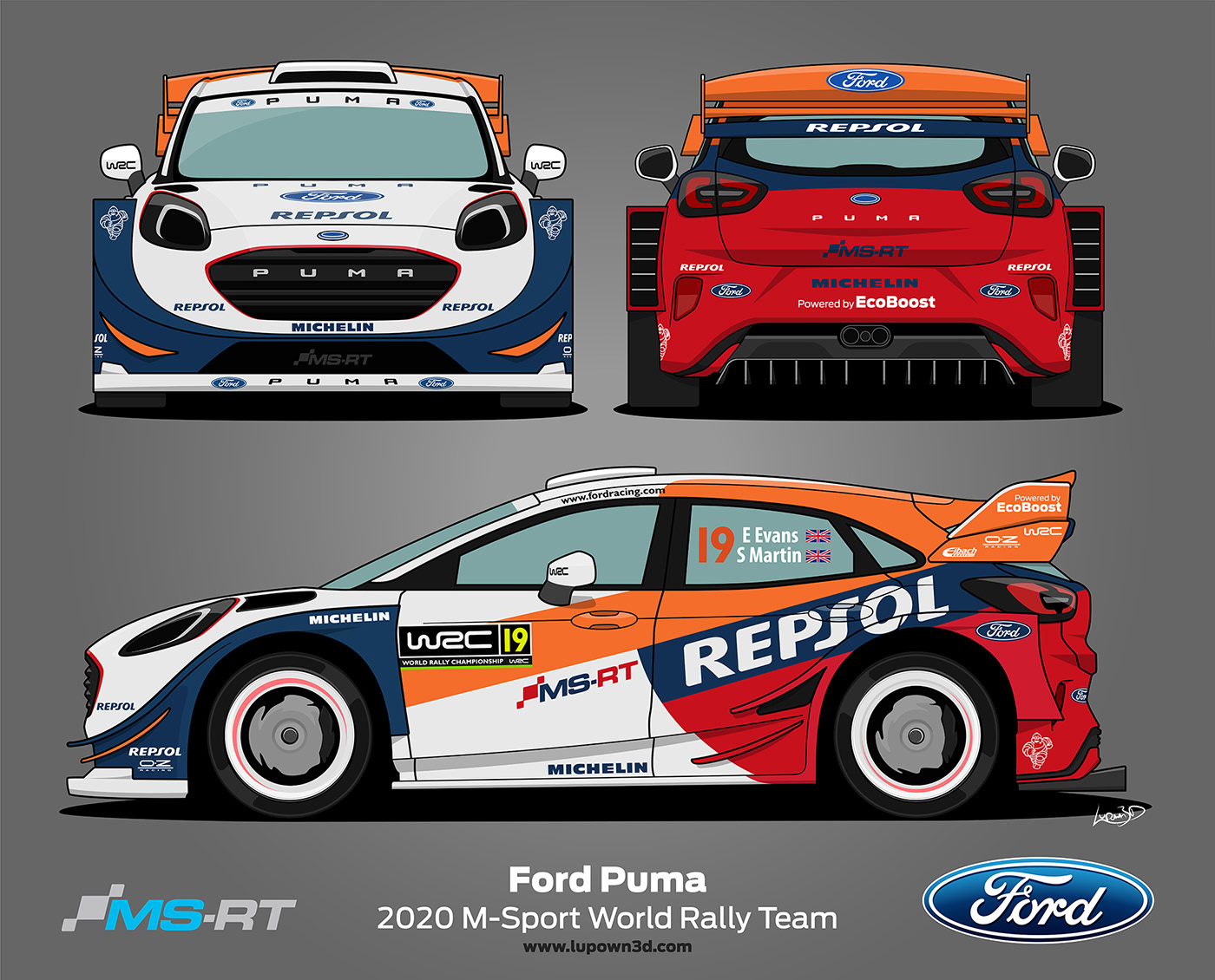 WRC Ford rally Livery concept puma Motorsport ILLUSTRATION  car Repsol