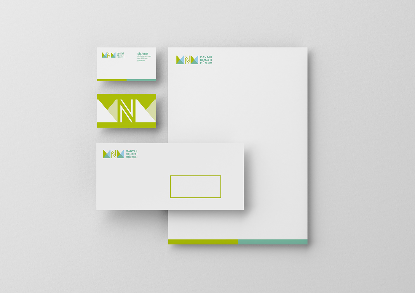 branding  museum geometric stationary flyer book cover business letter card envelope