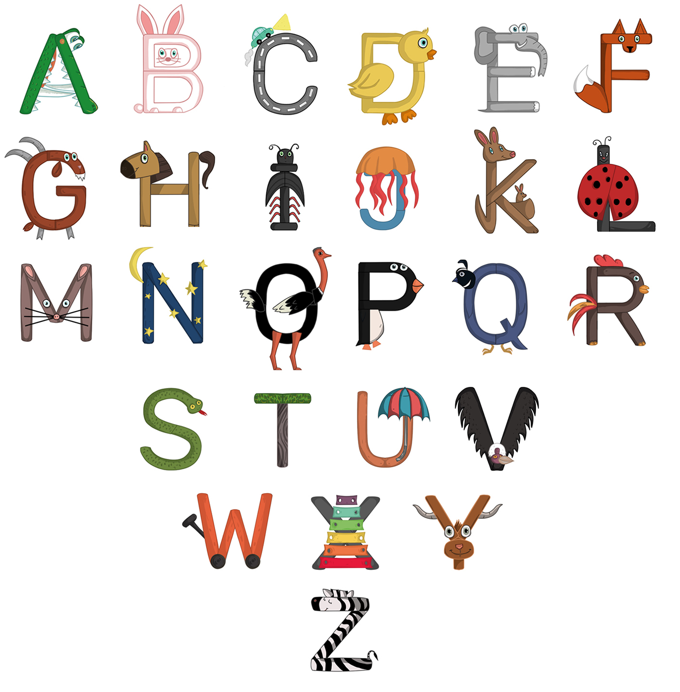 toddlers letters animals cartoon alphabet ILLUSTRATION  book