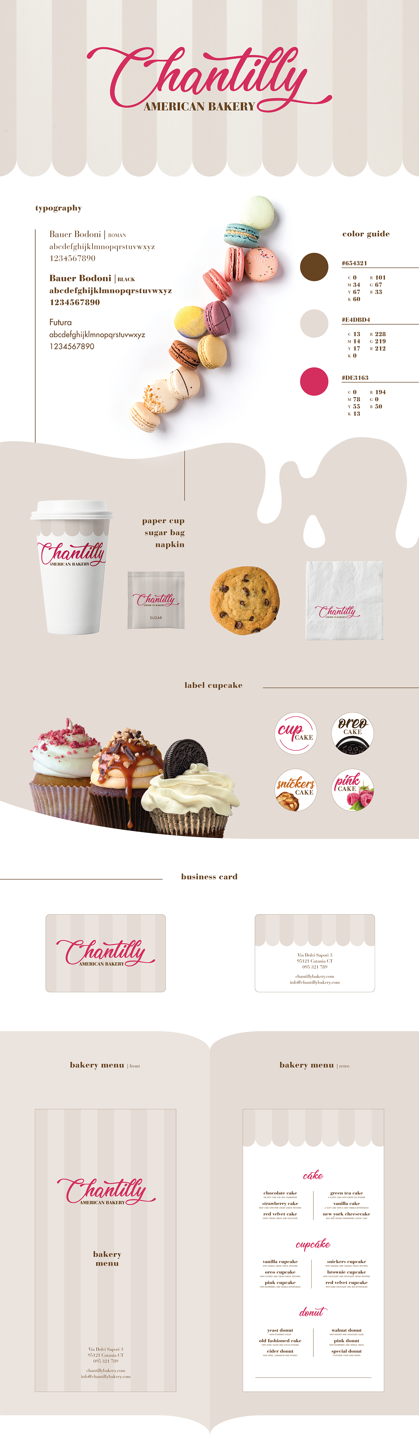 chantilly bakery donut cake cupcake logo visual identity color typography  