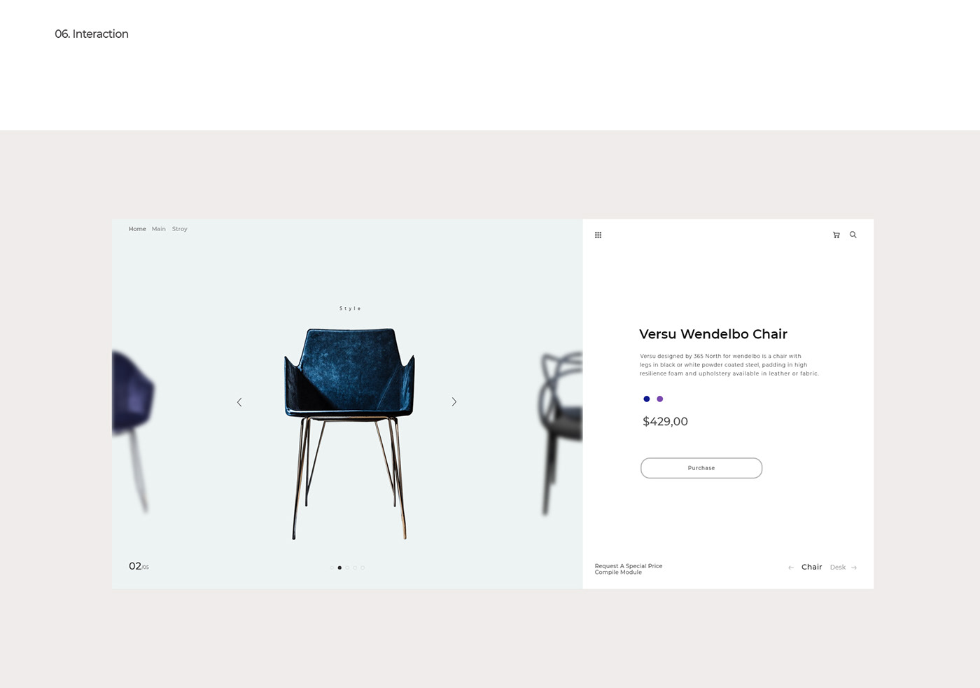 app chair design furniture interaction phone rimadesio UI ux Web