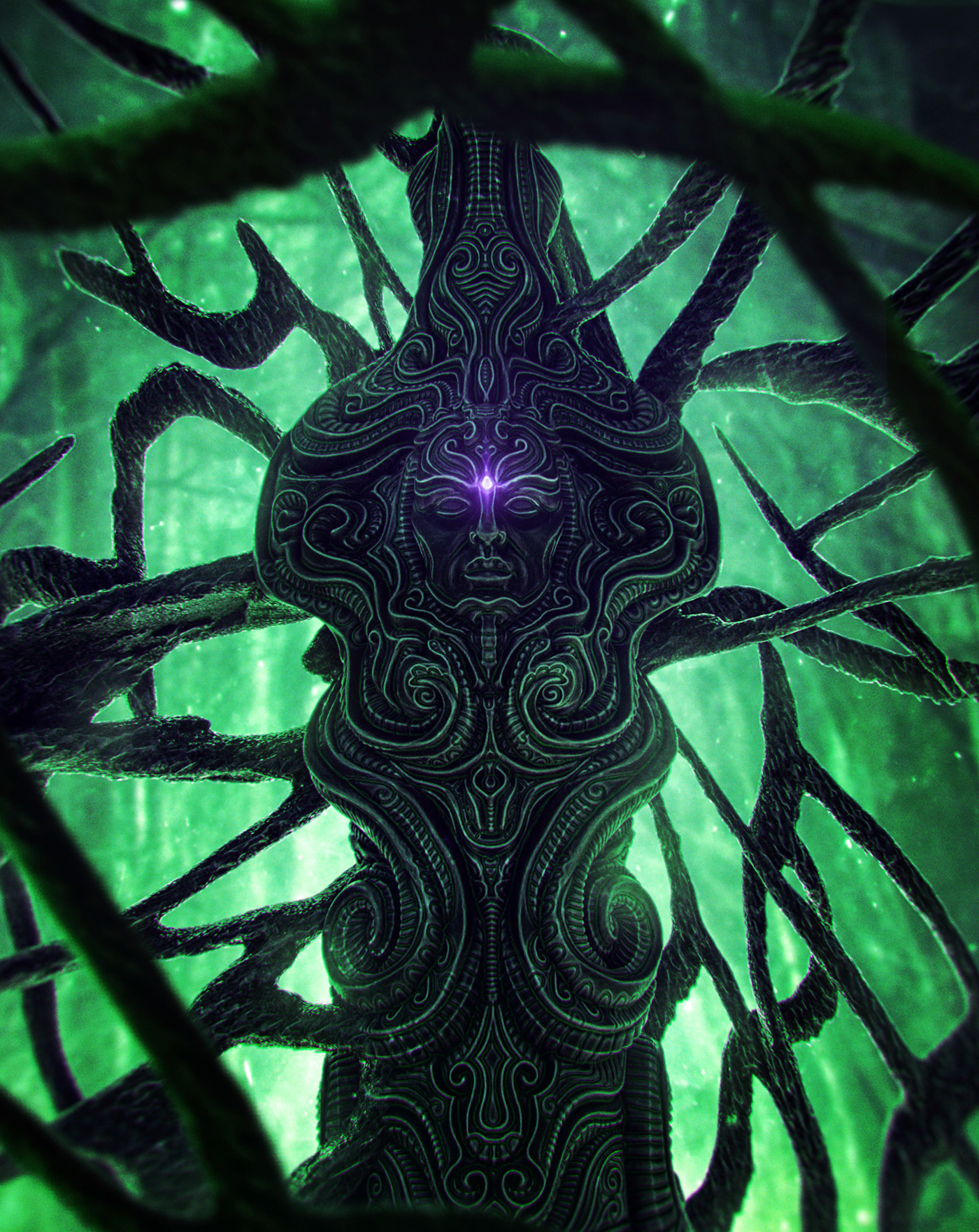 3dart dark art fantasy illustration forest horror resurrection Scary Totem Ancient