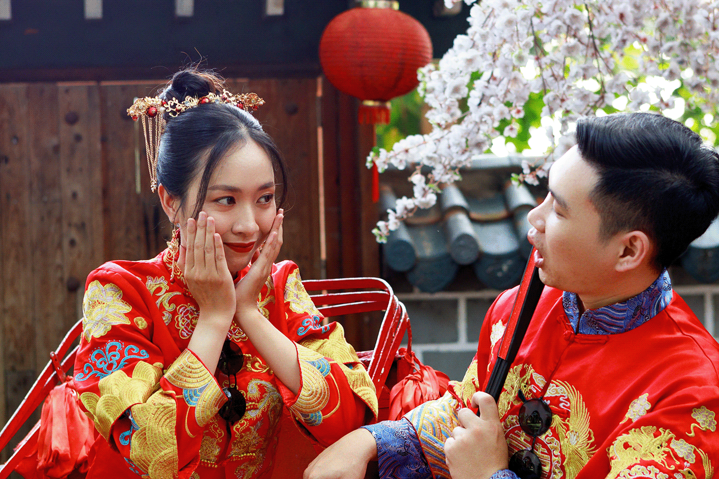 prewedding chinese wedding red dress couple