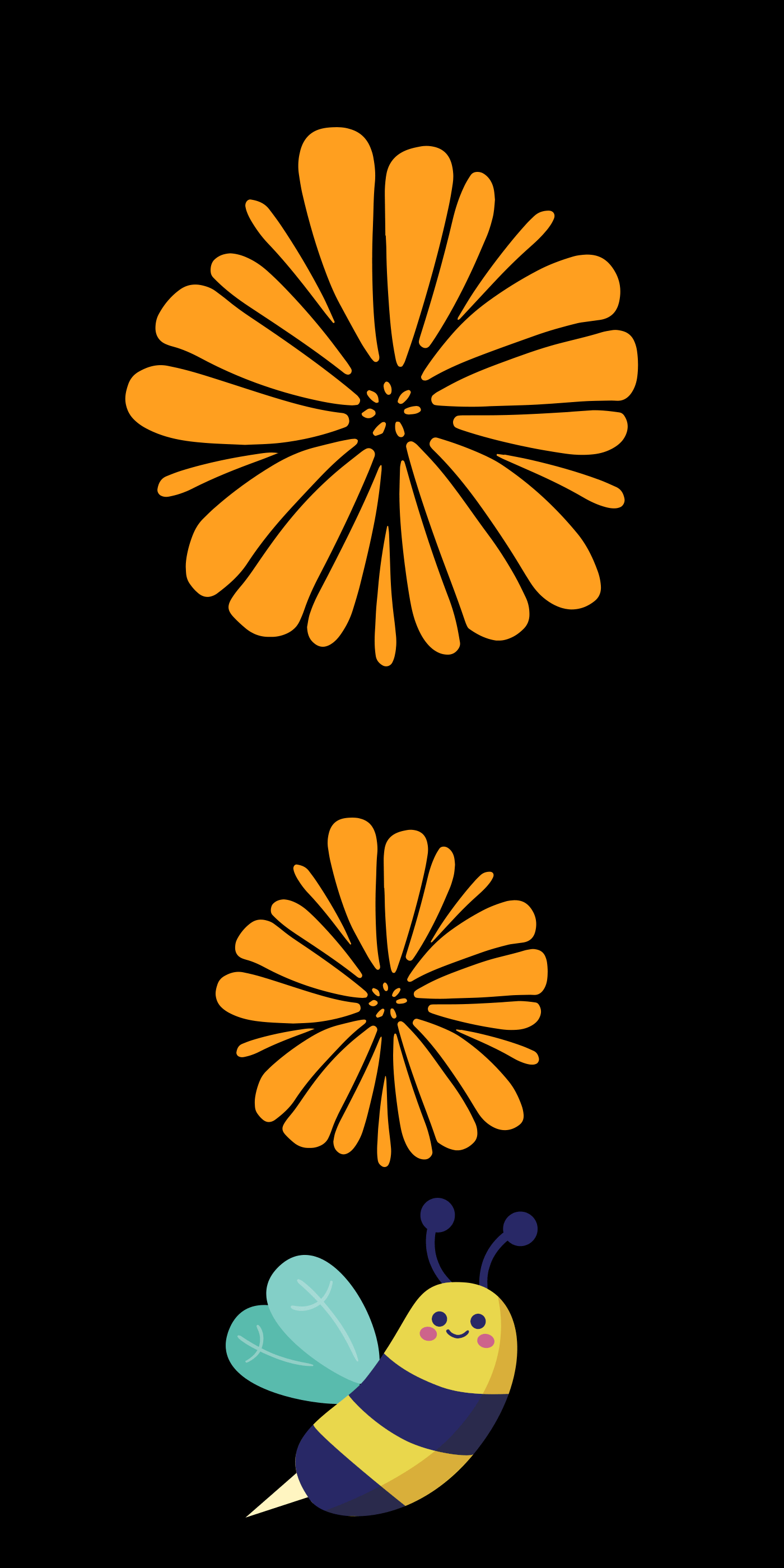timeline gif animation  psd bee Drawing  Flowers orange yellow PS