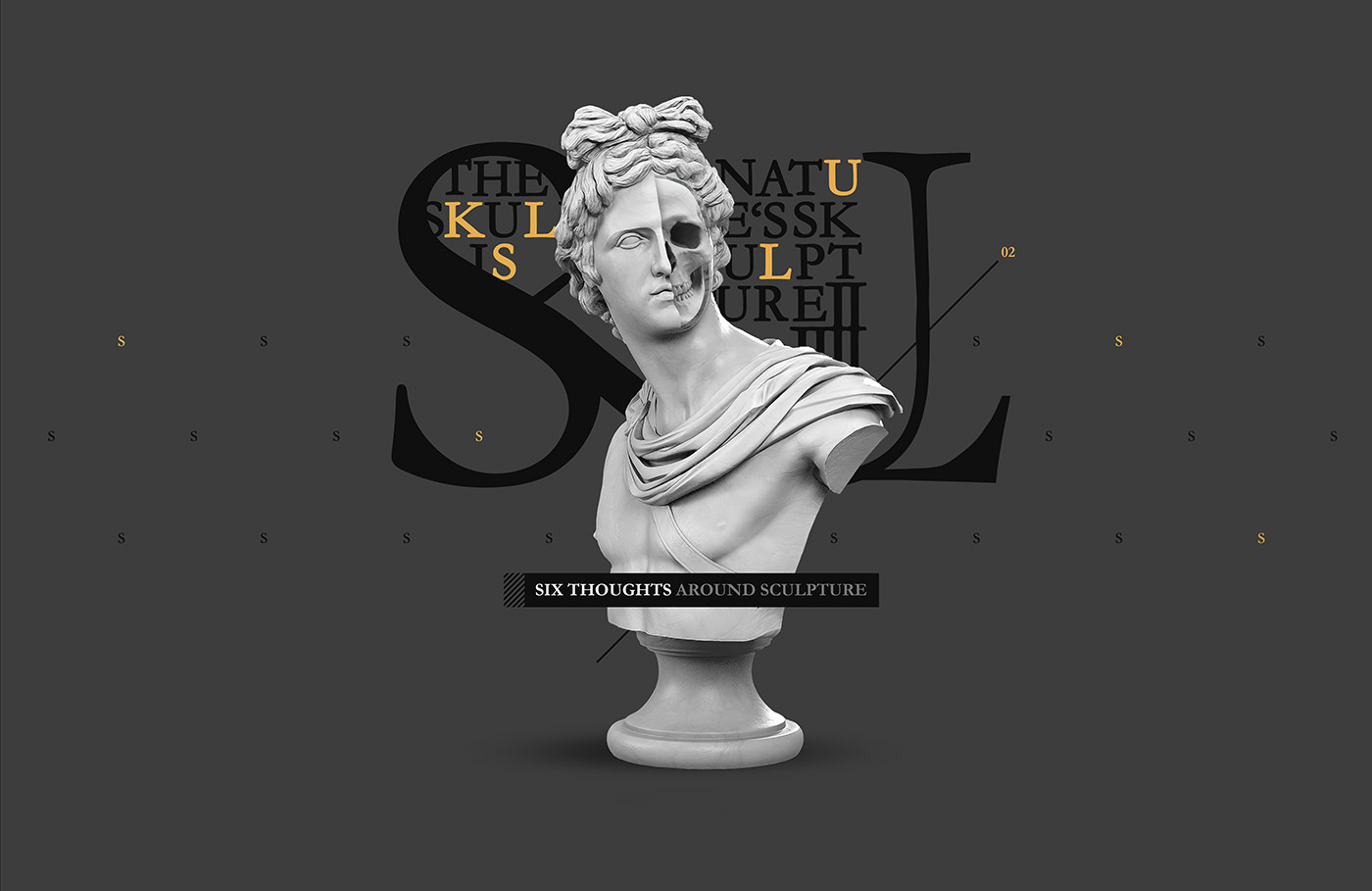 sculpture composition greek black typo design art bust 3D model brutal Ancient font antiqua graphics