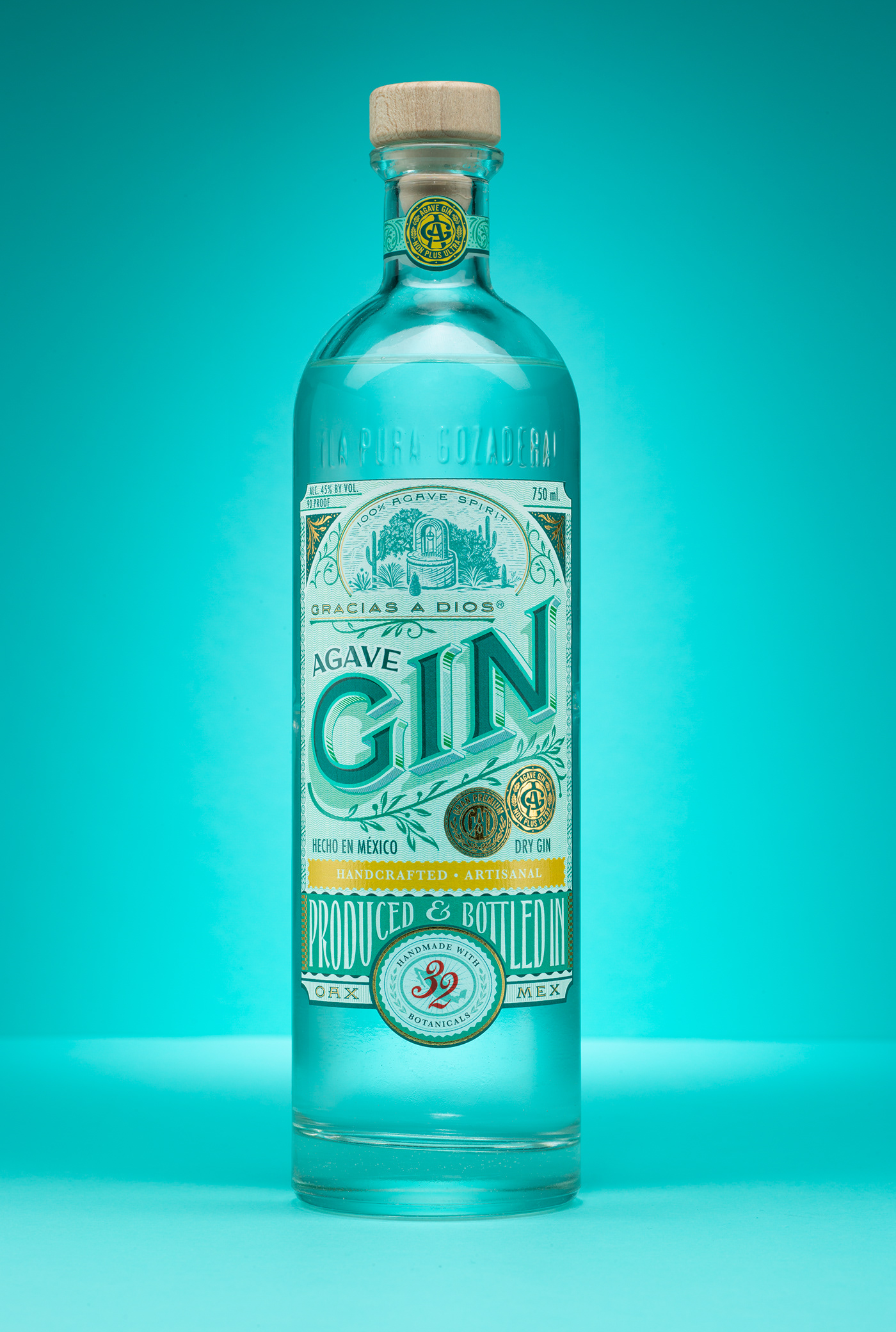 packaging design typographical lettering handcrafted Illustrative mexico gin label botanical cactus