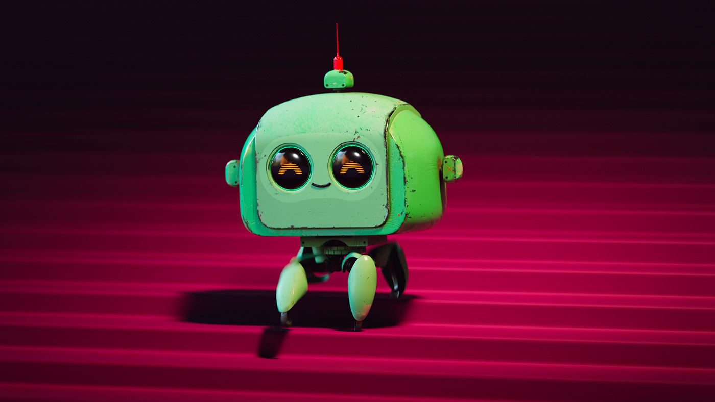 3ds max ai cartoon Character design  cute Digital Art  robot Substance Painter 3D vray