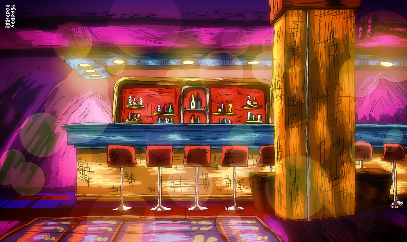 bright vibrant bar glamour drink environment room