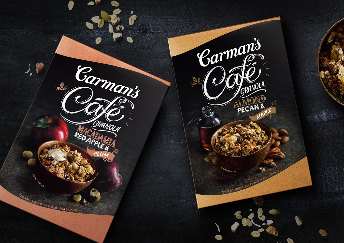 Packaging lettering granola Carman's breakfast premium yummy cafe foodie Handlettering