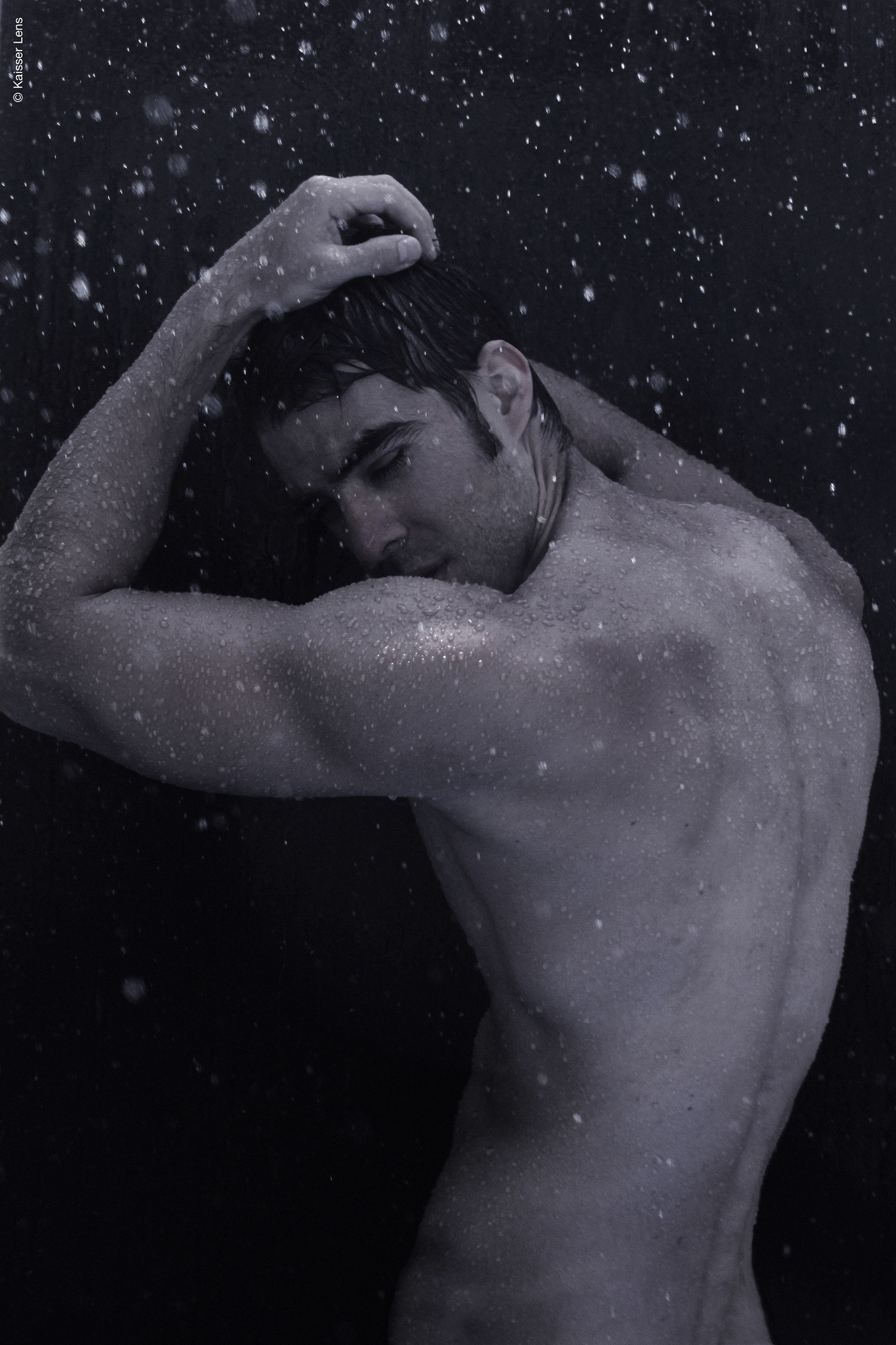 male model Mexican water portraits black blue rain fitness body