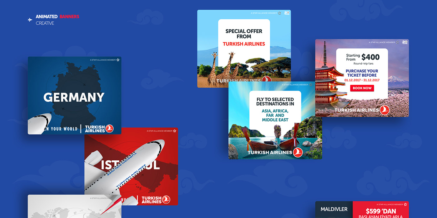Flying Airlines banner mailing creative flat UI motion Travel minimal