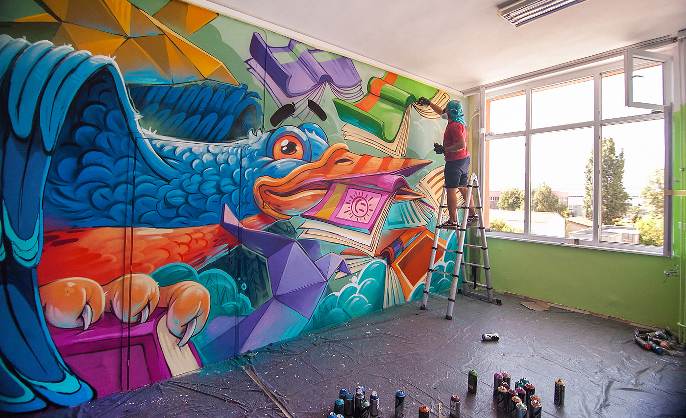 arsek erase graffiti shcool interior sofia Plovdiv Bulgaria design street art mural painting travel