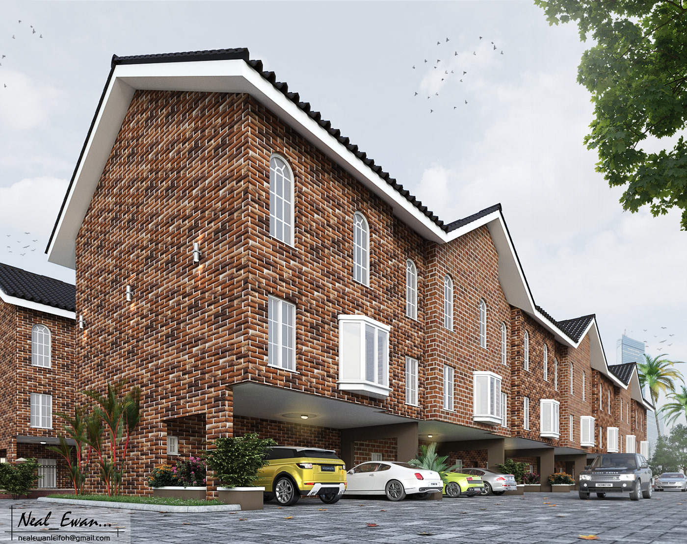 brick terrace residential housing visualization 3dsmax vray revit photoshop Render