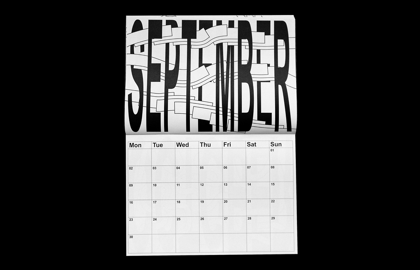 free typographic calendar 2019 calandar black and White editorial experimental Brutalism print