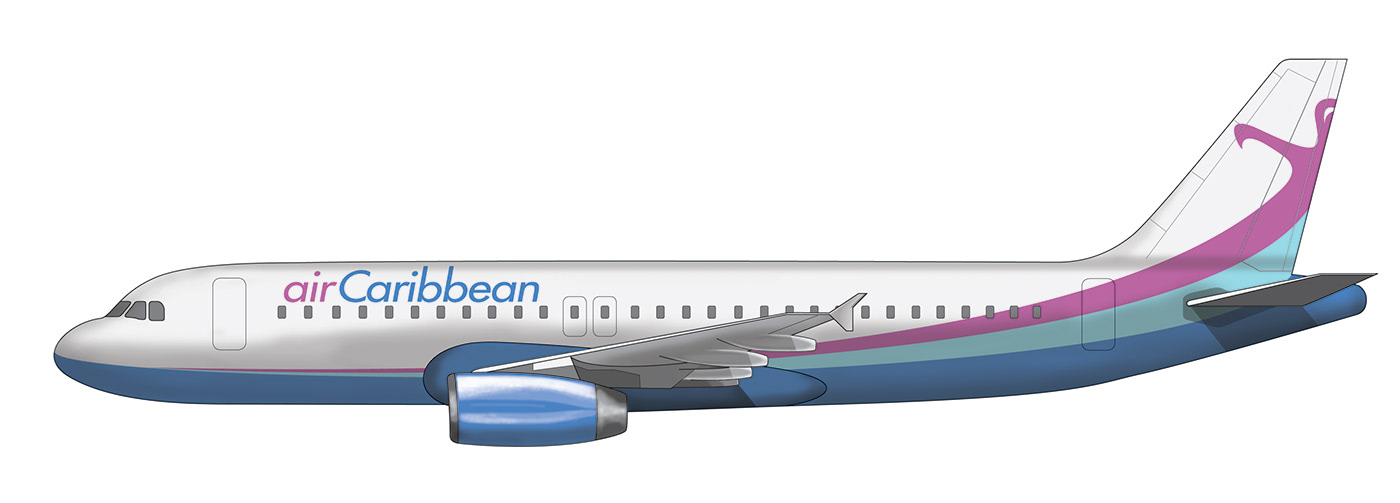 Kacerosky brand airline poster plane draw design air Caribbean illustrate logo flight