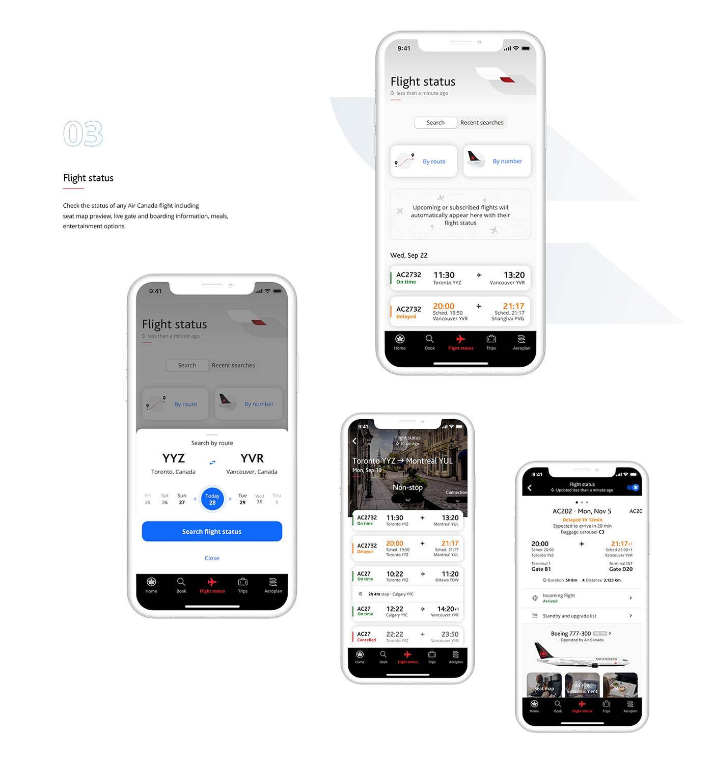 Air Canada airline app design Interaction design  Mobile app product design  Travel UI/UX user interface