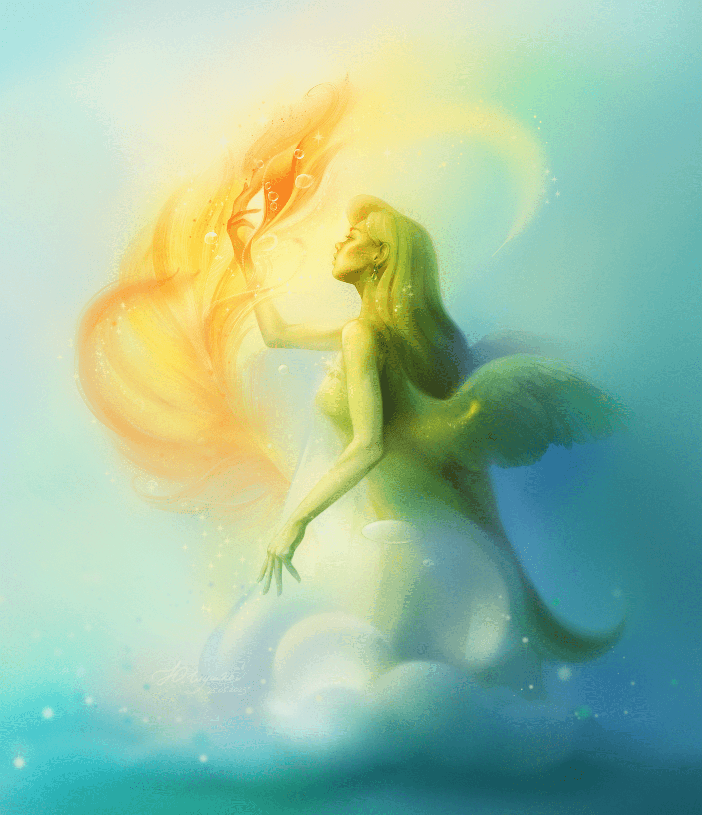 angel fantasy digital illustration girls feather wings fairy fiery flame
