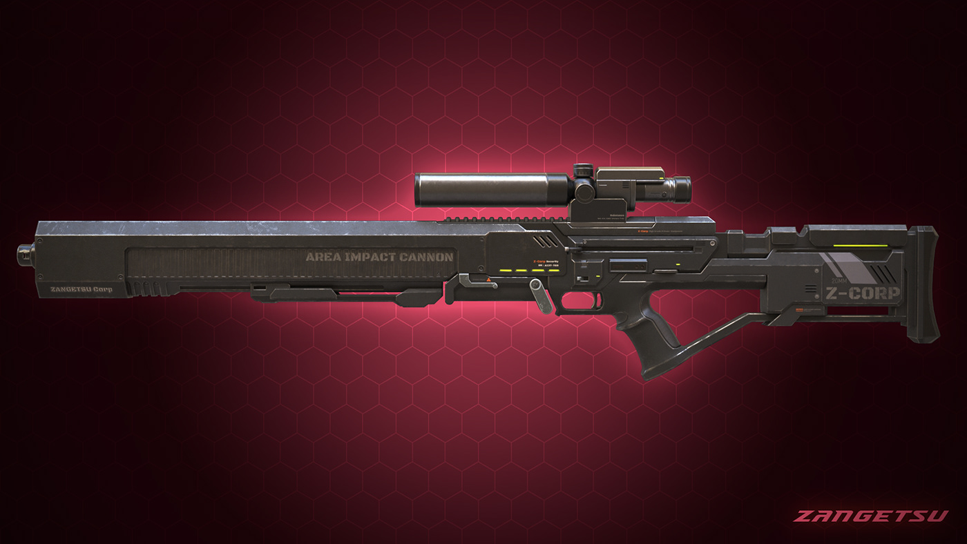 3D game asset Gun hard surface PBR Render rifle Sci Fi Sniper Weapon