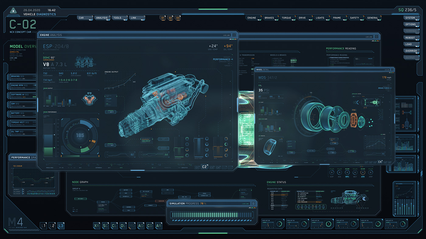 after effects cinema 4d concept ui FUI HUD personal project screen graphics user interface vehicle concept wireframe