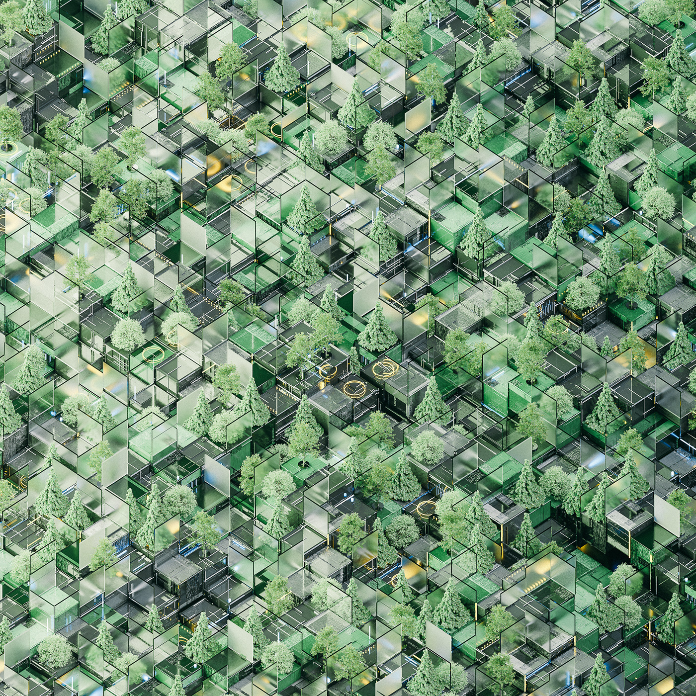 3D generative grid Isometric Nature surreal Technology