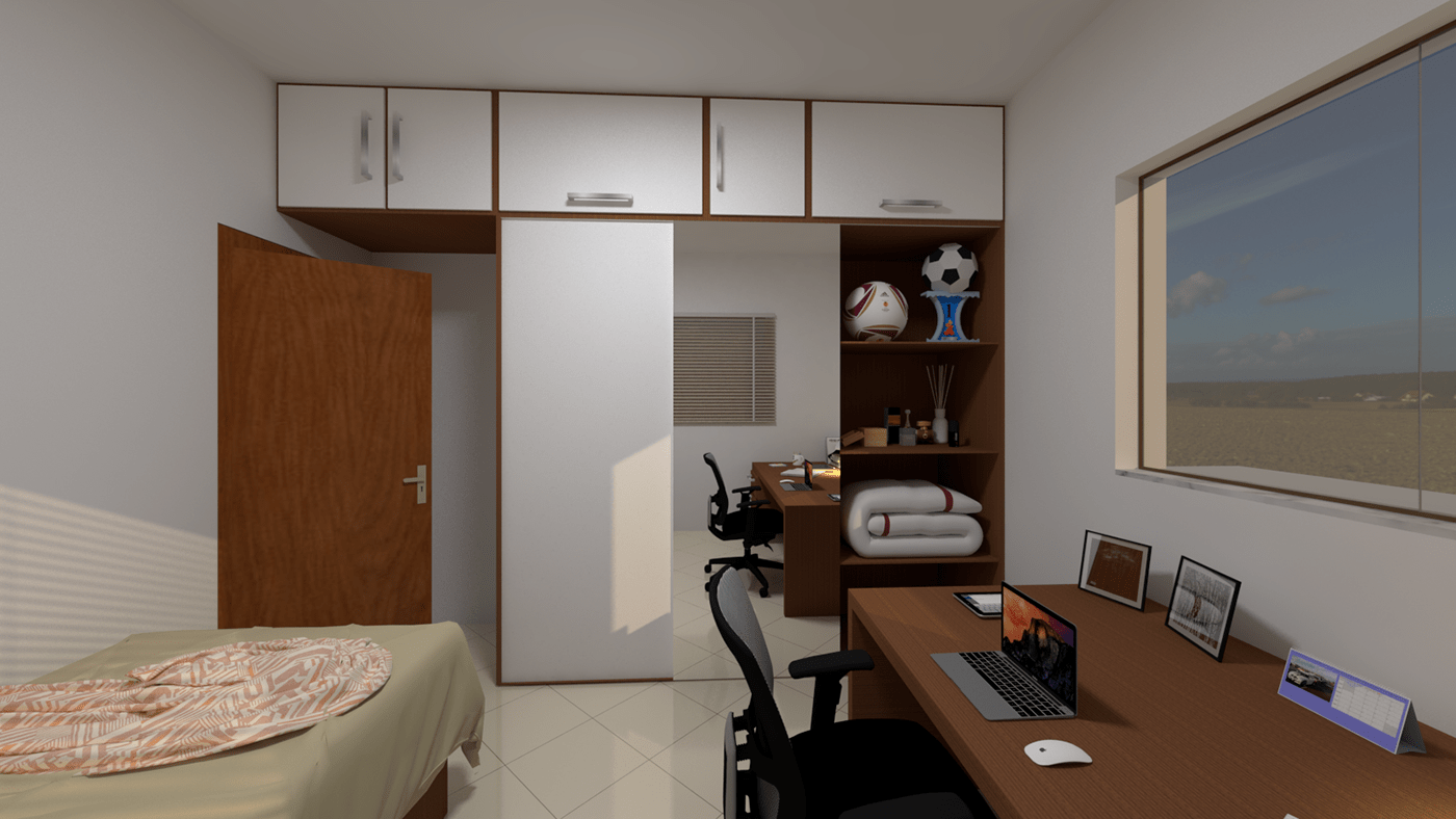 ARQUITETURA bedroom claro e escuro design design de interiores escritorio ESTUDOS peaceful SketchUP study