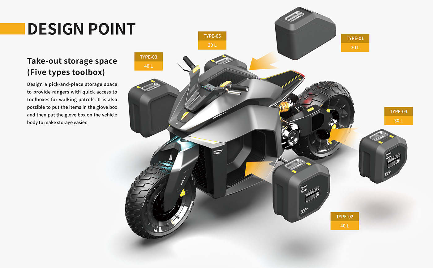 transportation adventure design electric forest ranger motorbike motorcycle Patrol Vehicle