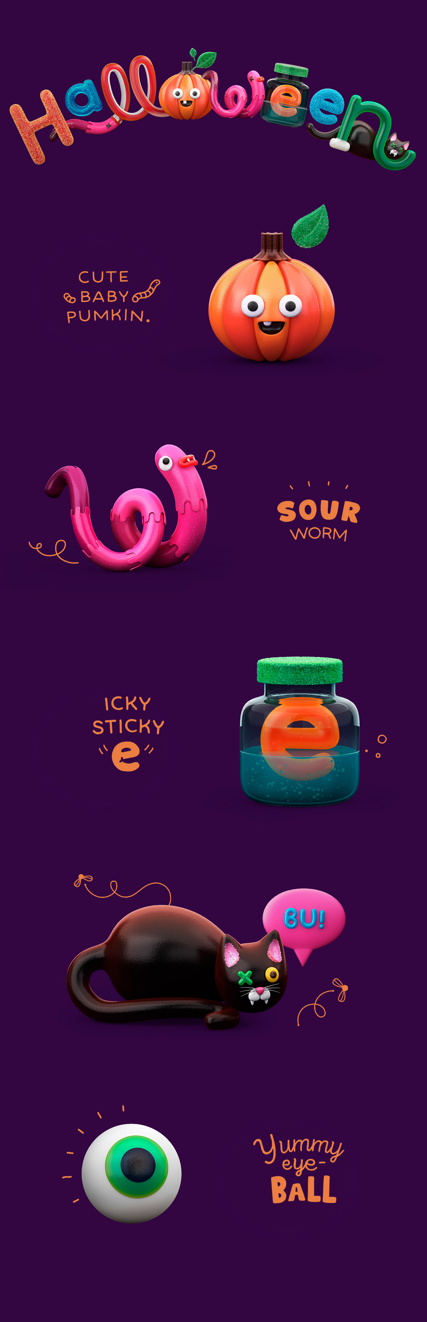 3D Render Character Halloween typography   logo Candy edible art kids