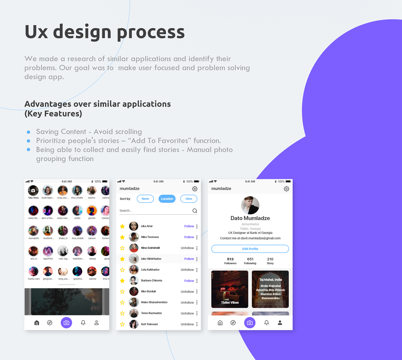 ux UI modern app White Interface story mobile application purple