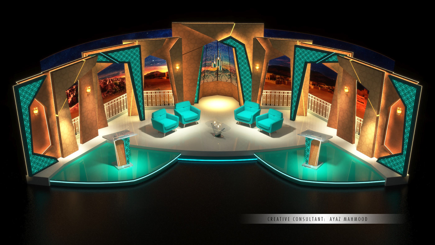 3D 3dsmax art direction  ayaz Pakistan PTV set design  studio design tv show visualization
